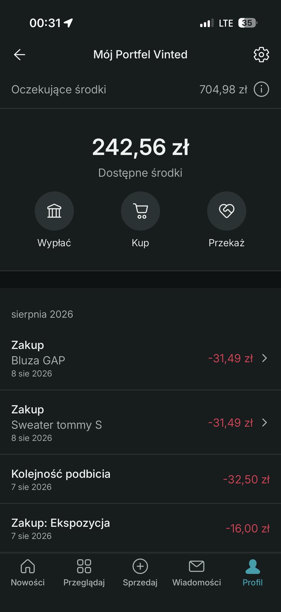 Zrzut sprzedaży z Vinted